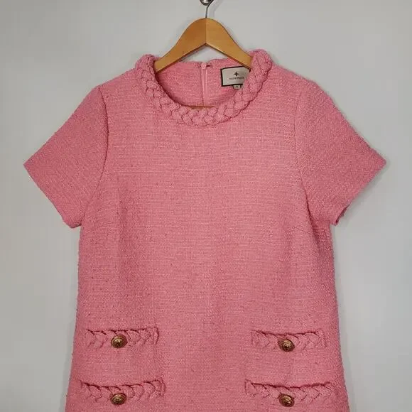 Tuckernuck Jackie Mini Shift Dress Light Pink Bubblegum Tweed Lined Size Small - Picture 3 of 10